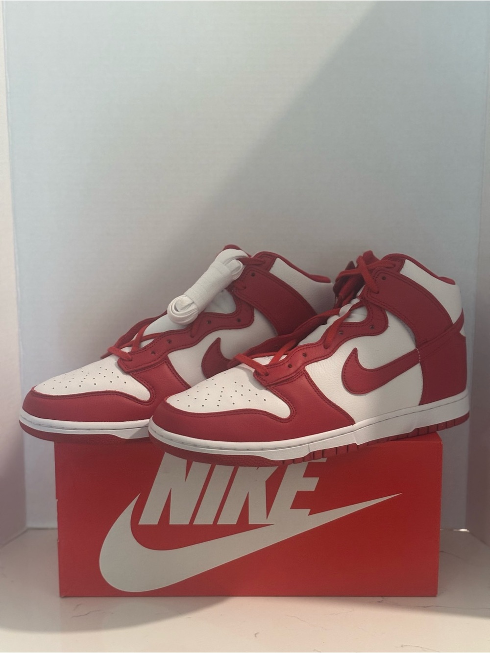 Nike White and Red Mid-Top Sneakers Nike Dunk